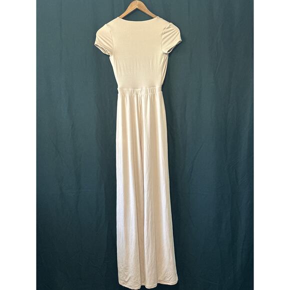 Sean with Ohpolly.com NWOT Wide Leg Jumpsuit 2 Tan Ruched Low Cut City Chic - Picture 7 of 14